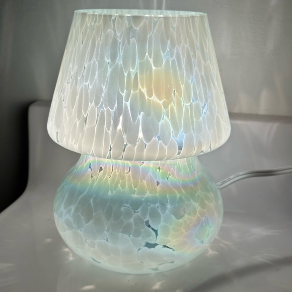 Glass Mushroom Lamp, Bedside Table Lamp, Retro Lamp, Vintage Lamp, Iridescent - Picture 1 of 8